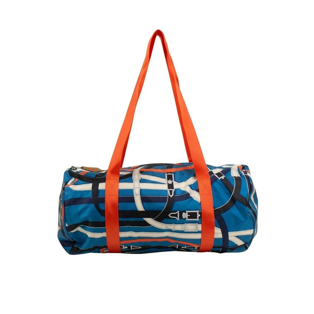HERMÈS PARIS Orange/Blue 'Cavalcadour' Airsilk Duffel 38 Travel Bag